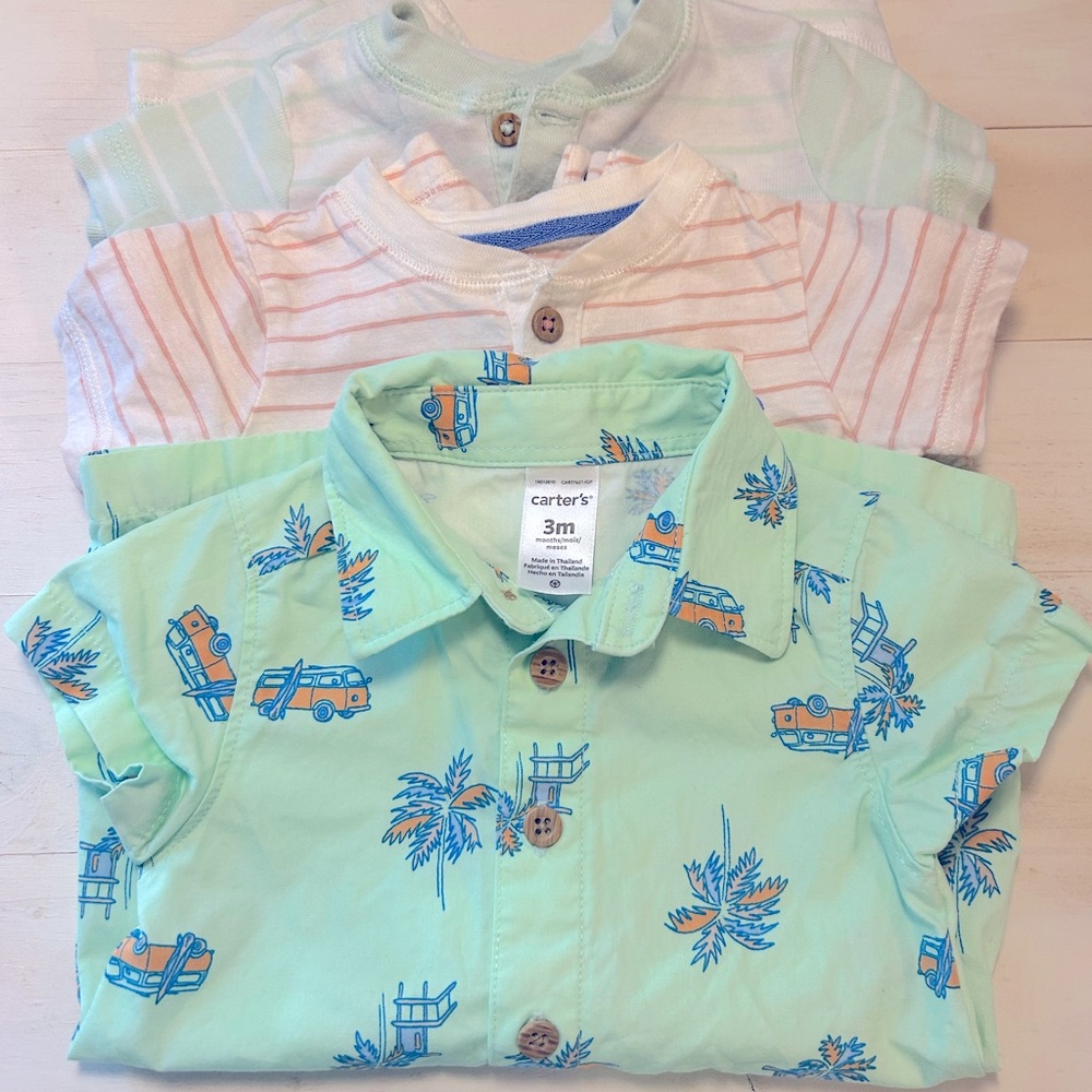 ⭐️ 3 Month Carters Baby Boy bundle 3 pack one piece summer rompers